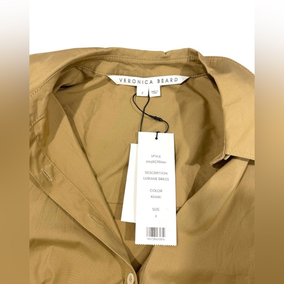 NWT VERONICA BEARD Luriane Poplin Tie Waist Khaki Flounce Sleeve Cotton Dress - Picture 10 of 14